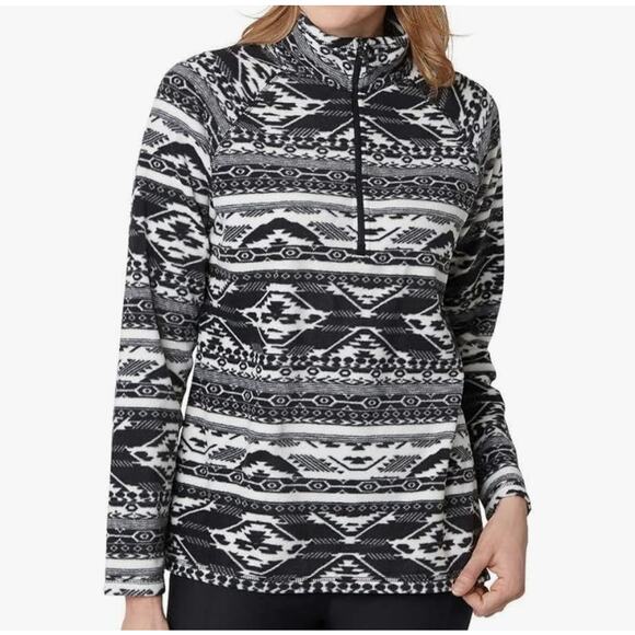 Eddie Bauer 1/4 Zip Pullover Fleece sz XL Women Aztec Southwest Black White Soft - Picture 1 of 13